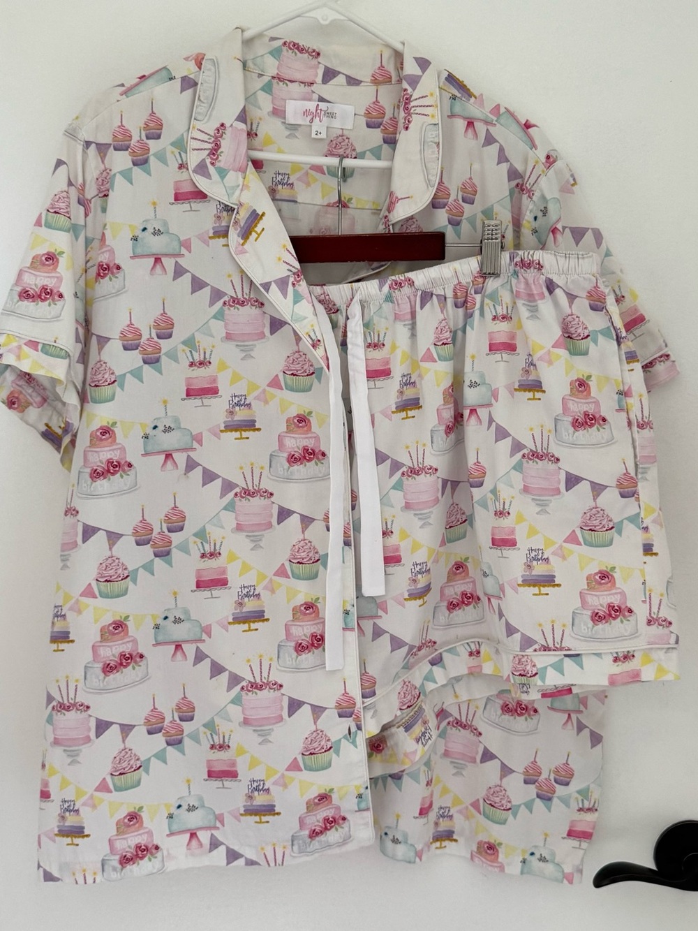 Girls White and Pink Cupcake Print Short Pajama Set 100% cotton cake print